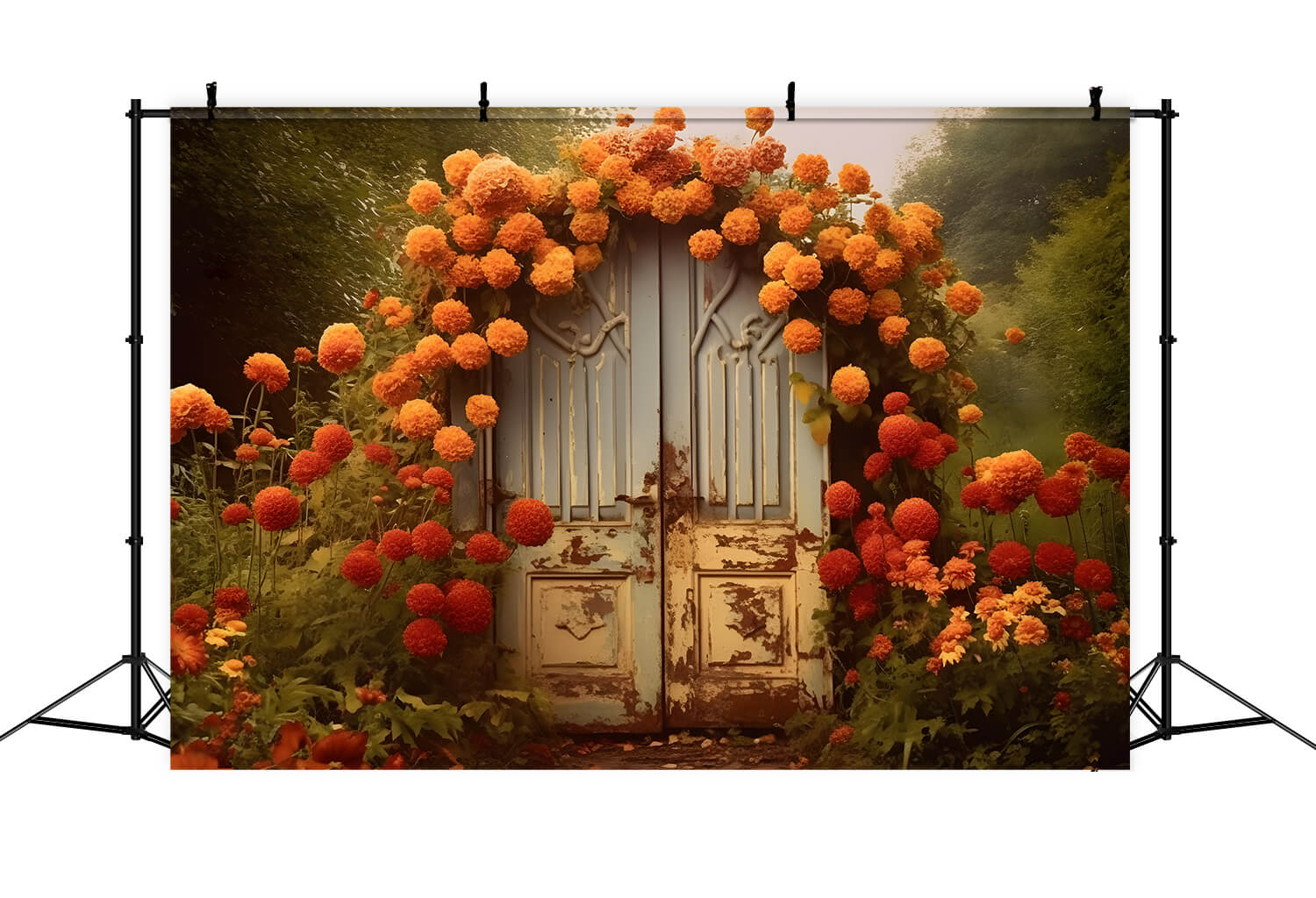 Toile de Fond de Porte avec Fleurs d'Automne pour Photographie RR7-143