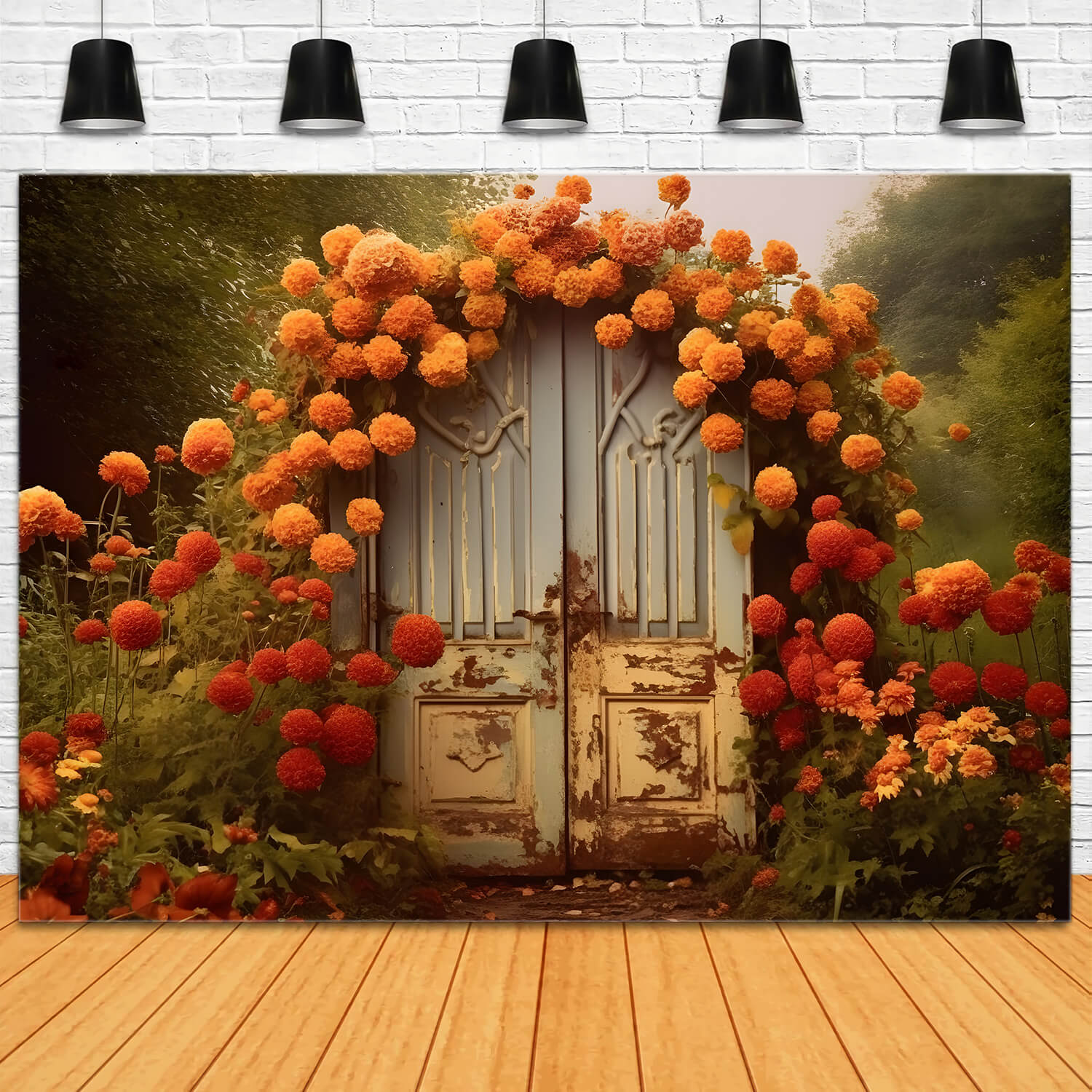 Toile de Fond de Porte avec Fleurs d'Automne pour Photographie RR7-143