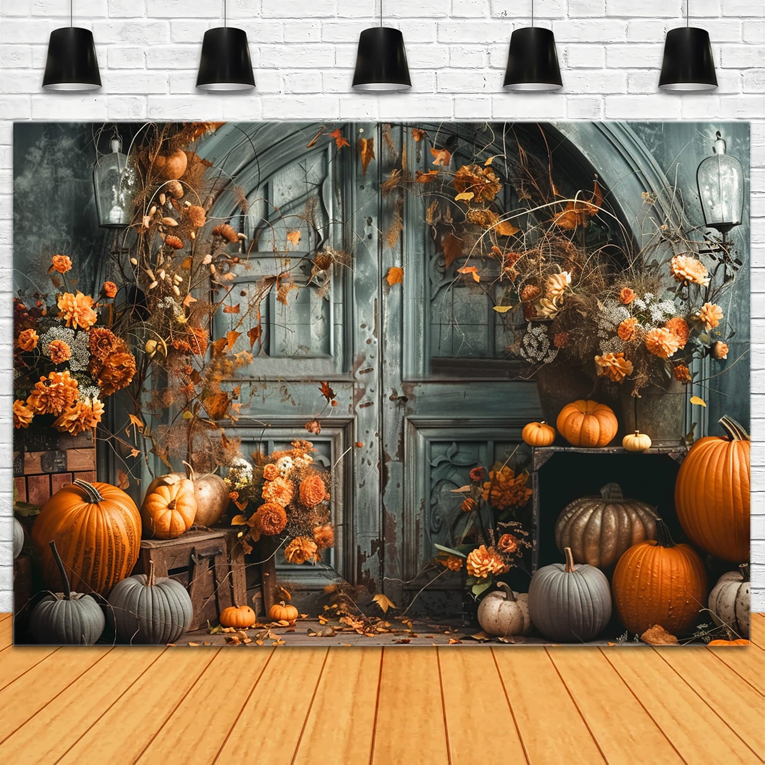 Toile de Fond de Photographie de Porte Vintage avec Citrouilles d'Automne RR7-149