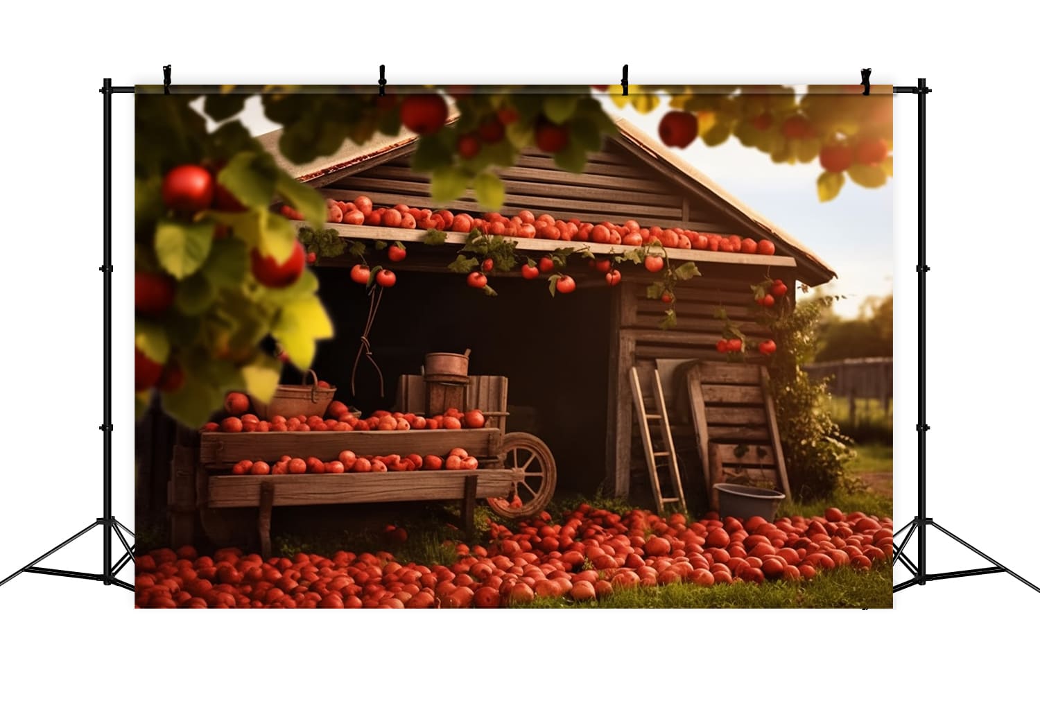 Toile de Fond de Maison en Bois avec Fruits de Récolte d'Automne RR7-154