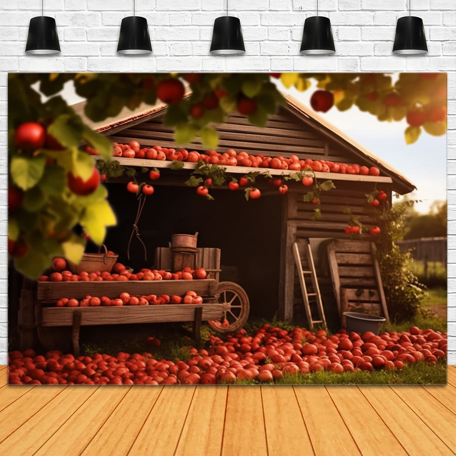 Toile de Fond de Maison en Bois avec Fruits de Récolte d'Automne RR7-154