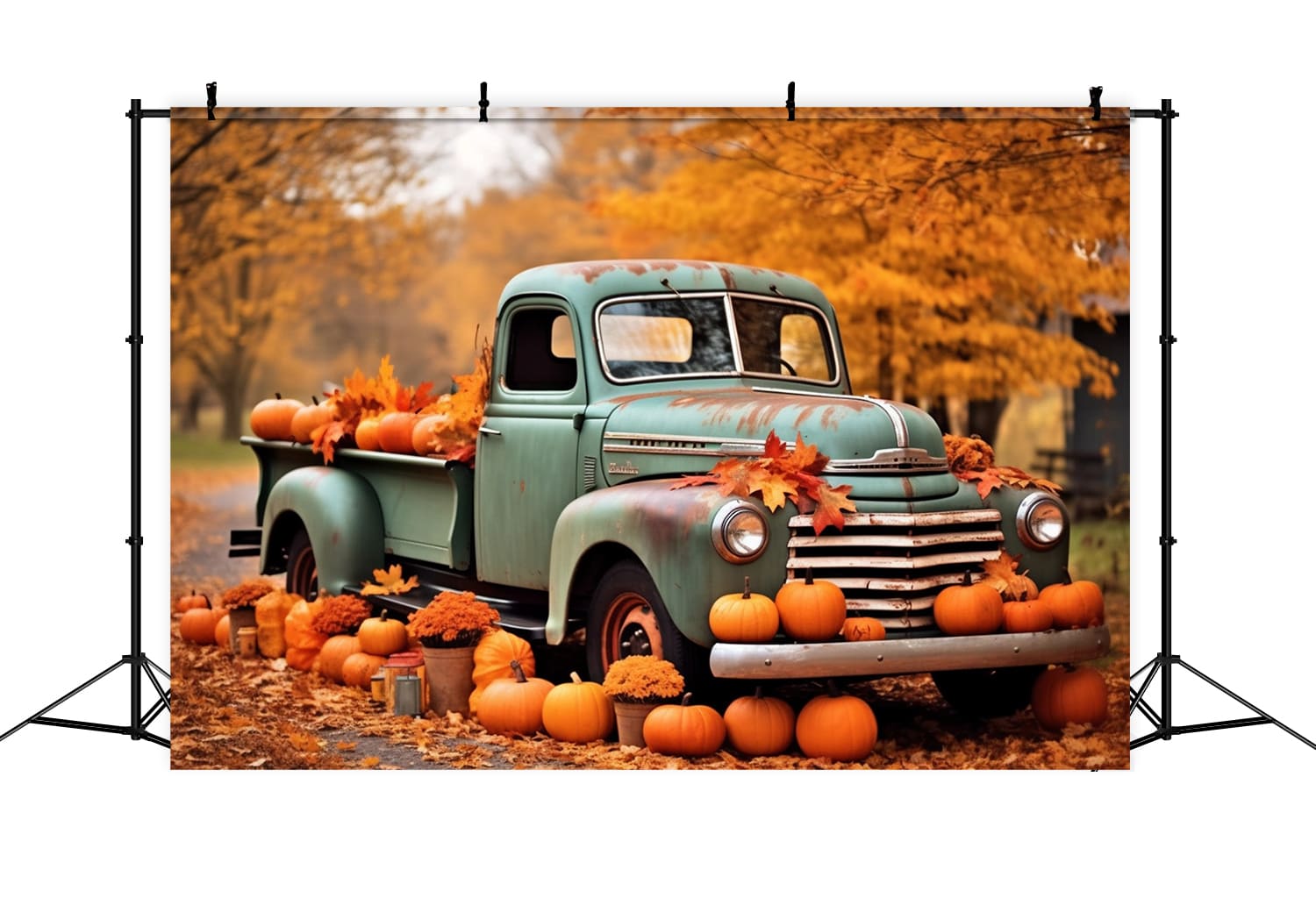 Toile de Fond de Camion avec Citrouilles et Arbres d'Érable d'Automne RR7-160