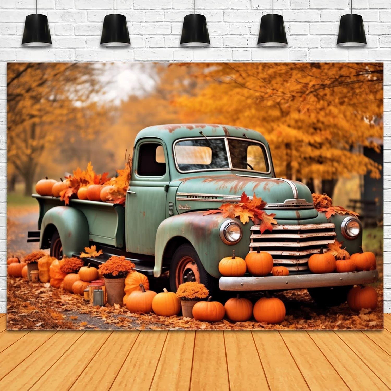 Toile de Fond de Camion avec Citrouilles et Arbres d'Érable d'Automne RR7-160