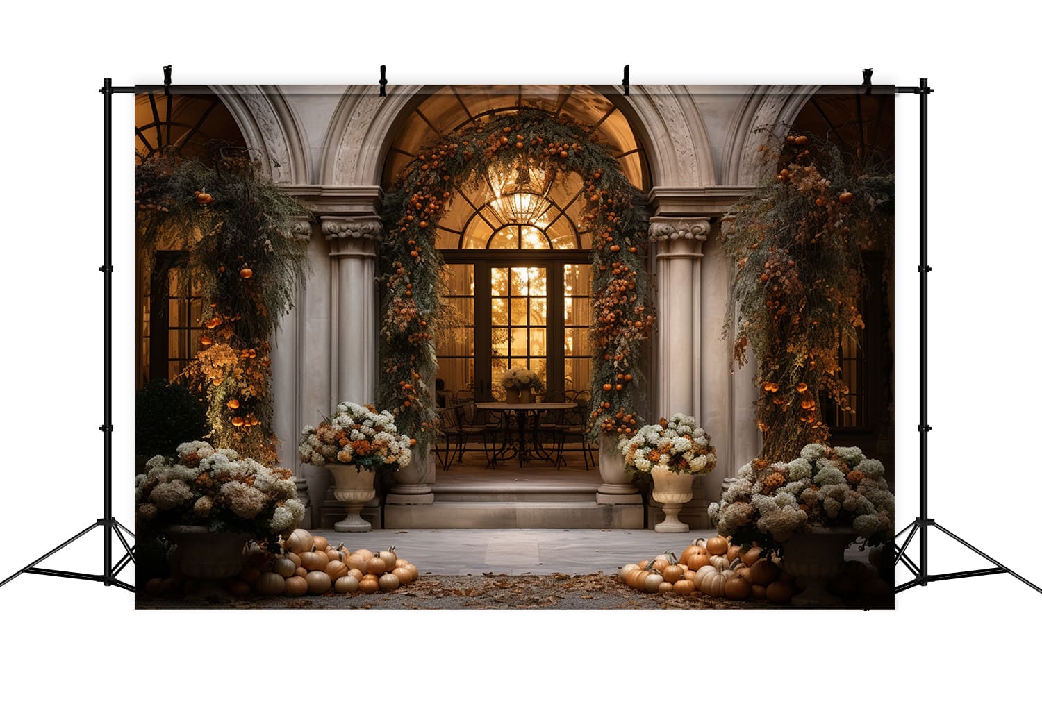 Toile de Fond de Couronne de Citrouilles avec Porte d'Entrée d'Automne RR7-166