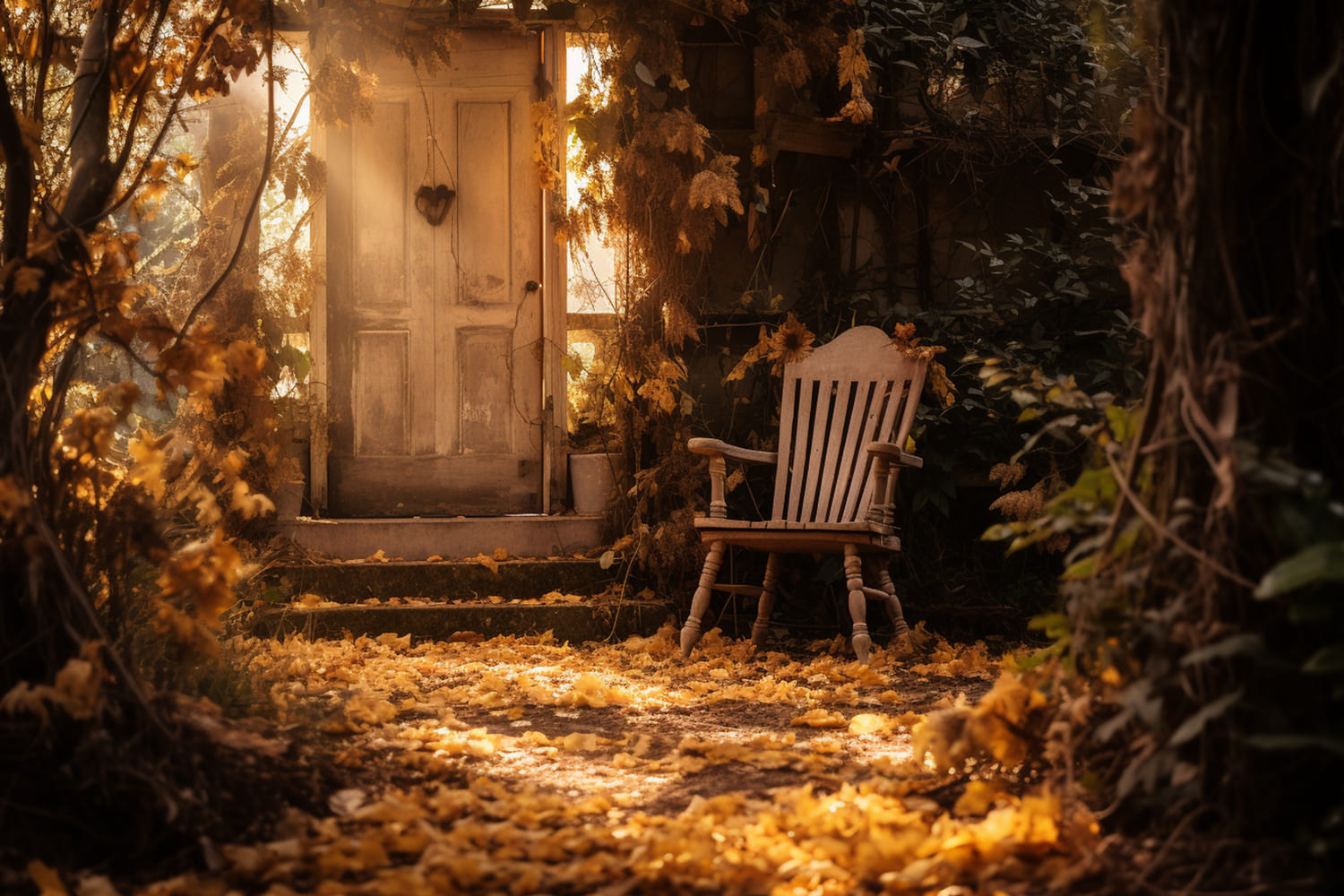 Toile de Fond de Photographie de Porte Rustique au Coucher de Soleil d'Automne RR7-173