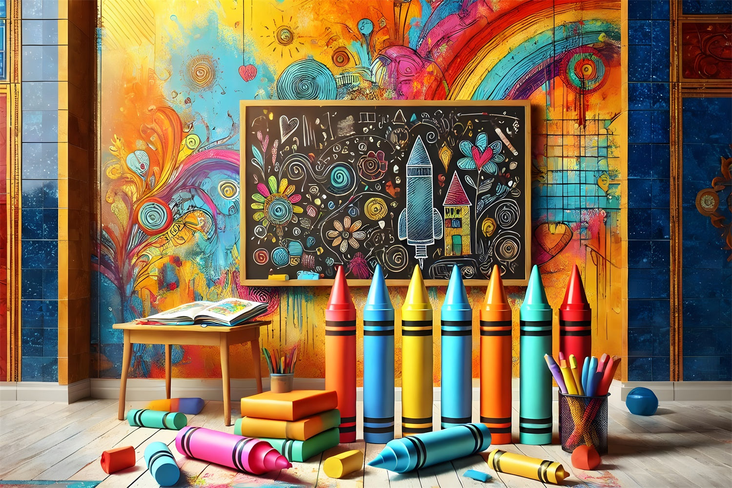 Toile de Fond de Crayons et Peintures pour la Rentrée RR7-211