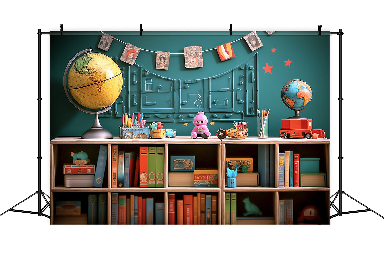 Toile de Fond de Livres, Globe et Jouets pour la Rentrée RR7-216