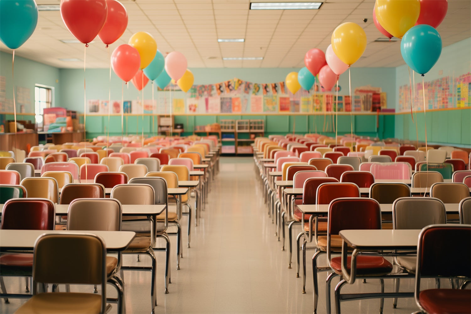 Toile de Fond de Bureaux et Chaises de Classe pour la Rentrée RR7-217