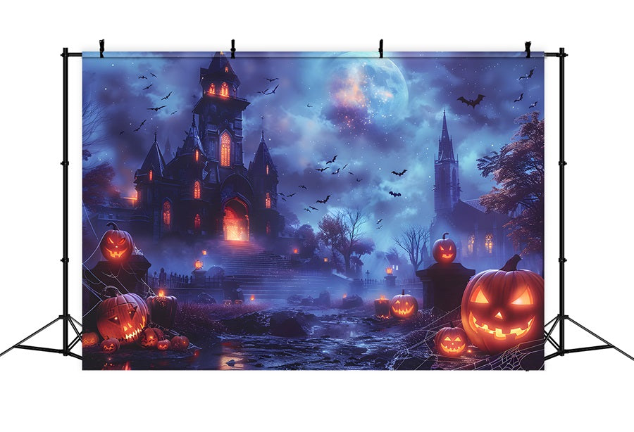 Toile de fond de château de citrouille enchantée d'Halloween RR7-246