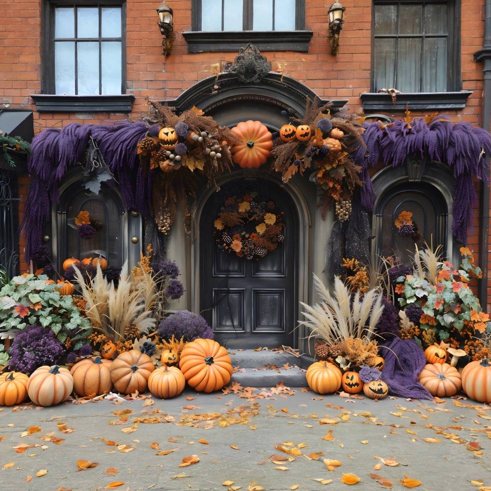 Toile de fond de porte élégante de citrouille d'Halloween avec lanternes RR7-255