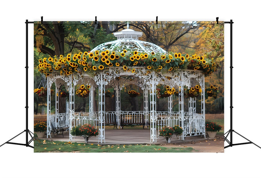 Toile de fond de kiosque orné de tournesols dans un parc d'automne RR7-294