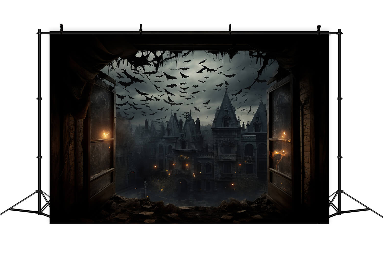 Toile de Fond de Photographie de Chauves-Souris de Château Effrayant d'Halloween RR7-31