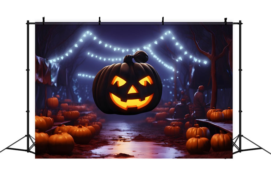 Toile de fond de marché nocturne avec Jack-O'-Lantern flottantes d'Halloween RR7-310