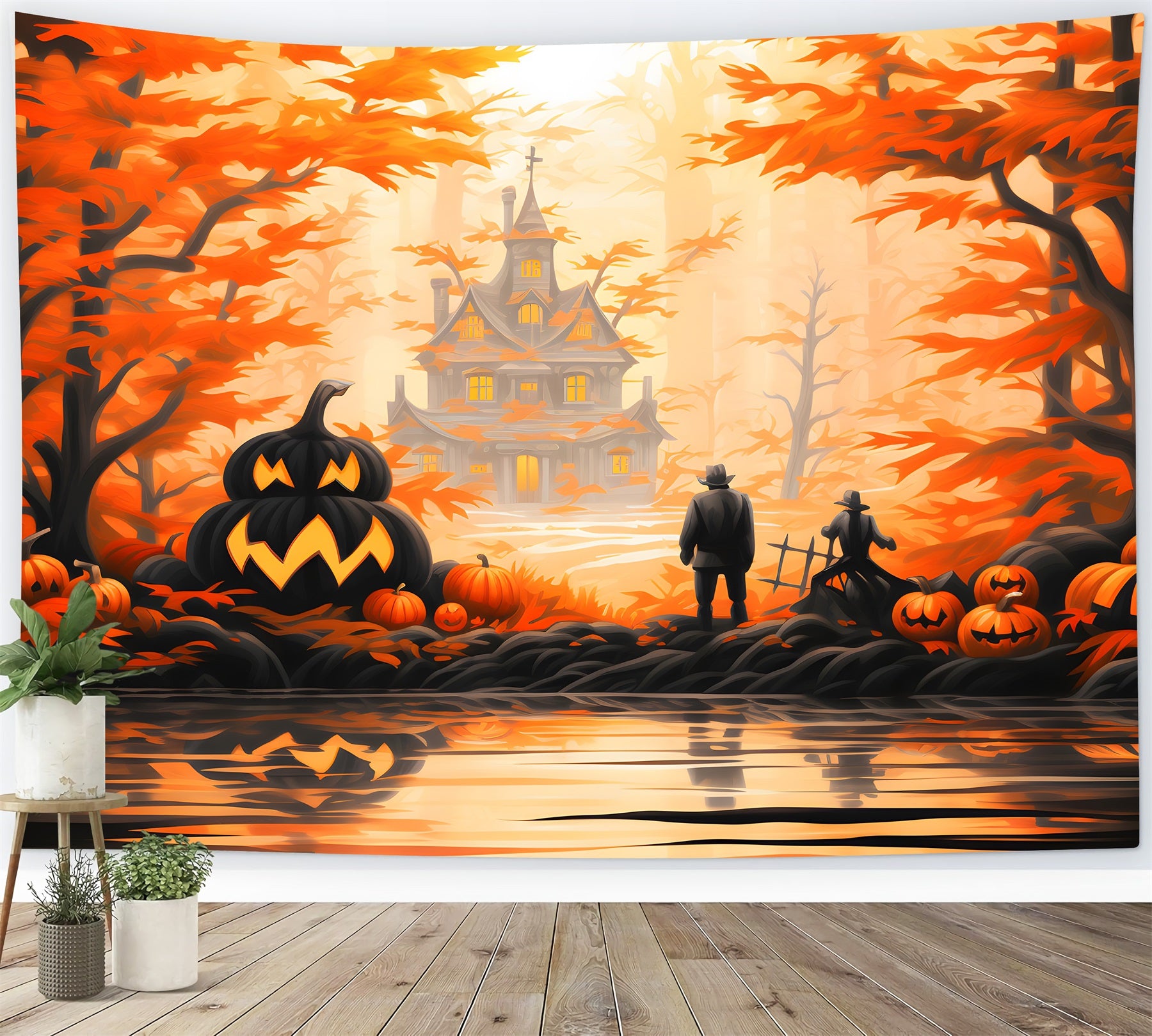 Toile de fond de manoir enchanté dans la forêt d'Halloween RR7-328