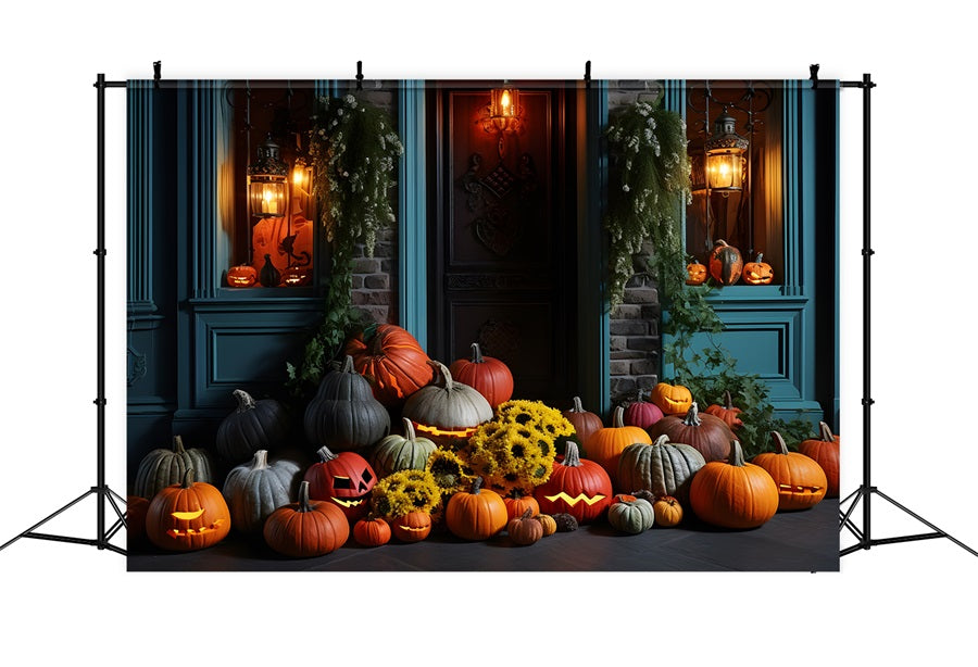 Toile de fond de présentation de porche avec citrouilles d'Halloween RR7-338