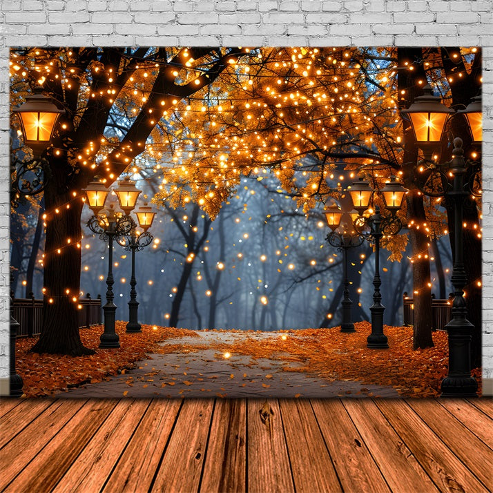 Toile de fond de passage enchanté d'automne avec arbres illuminés RR7-349