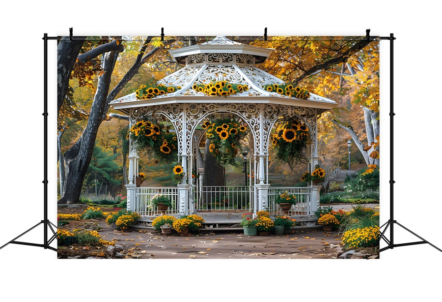 Toile de fond de kiosque de jardin avec tournesols d'automne RR7-365