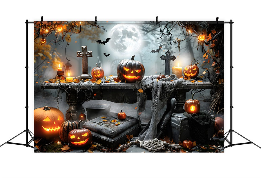 Toile de fond de citrouilles dans le cimetière d'Halloween RR7-370