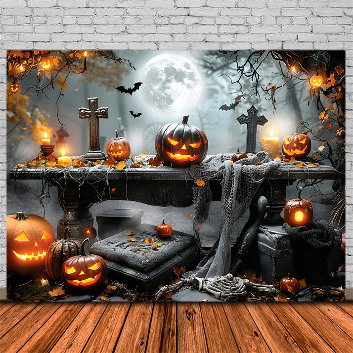 Toile de fond de citrouilles dans le cimetière d'Halloween RR7-370