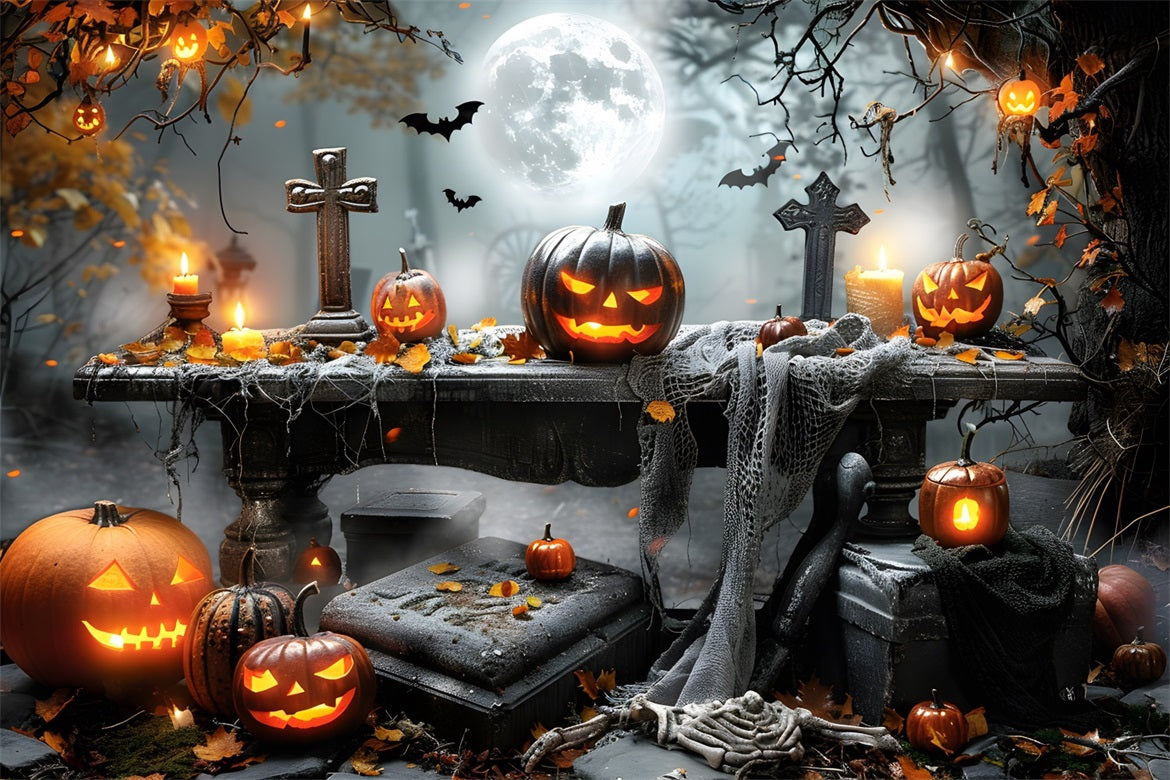 Toile de fond de citrouilles dans le cimetière d'Halloween RR7-370