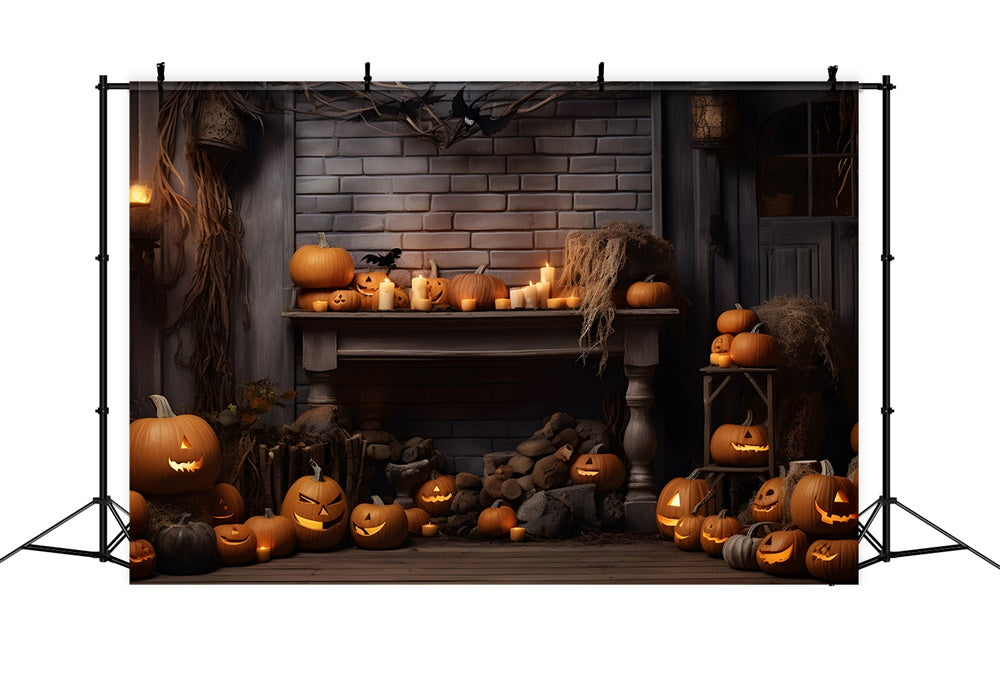 Toile de fond de citrouilles Halloween sur mur de pièce sombre RR7-382