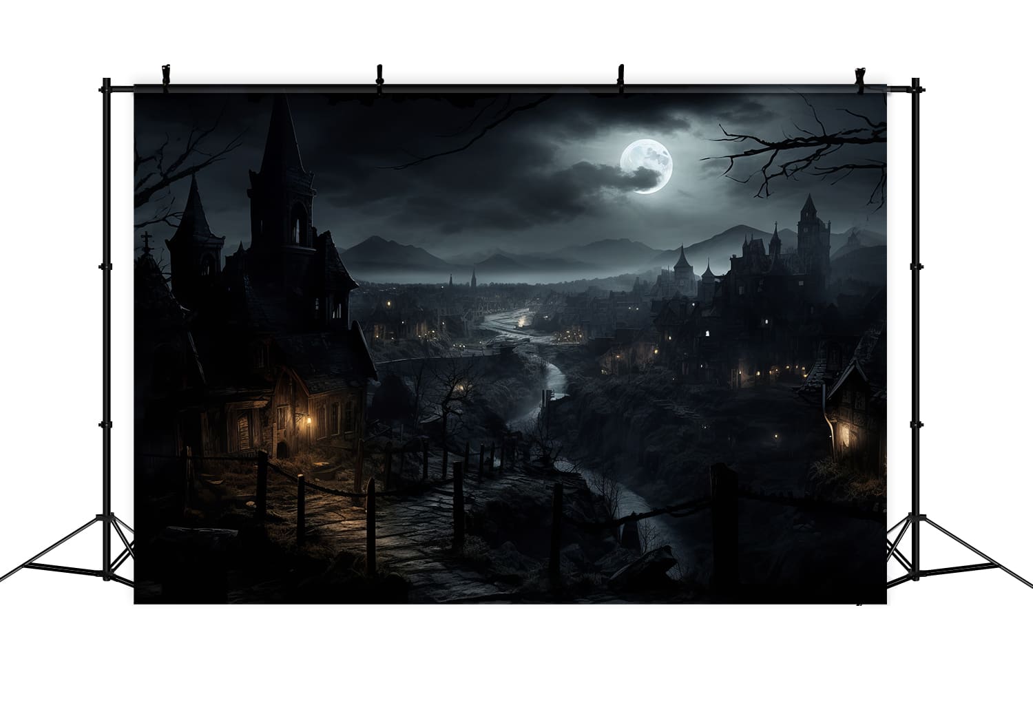 Toile de Fond de Photographie de Maisons Effrayantes de Nuit d'Halloween RR7-39