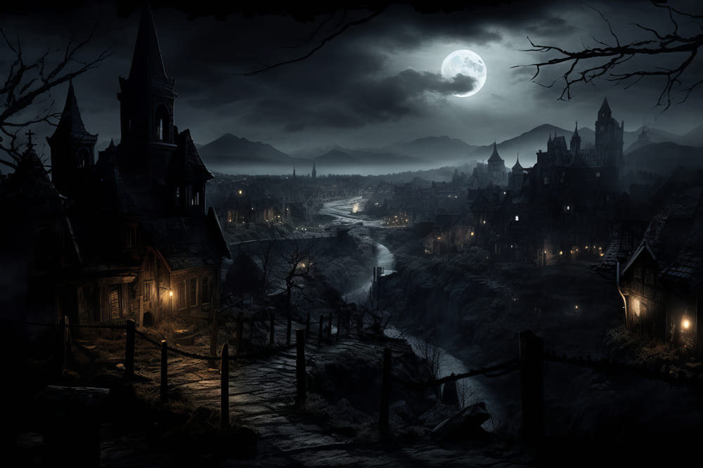 Toile de Fond de Photographie de Maisons Effrayantes de Nuit d'Halloween RR7-39