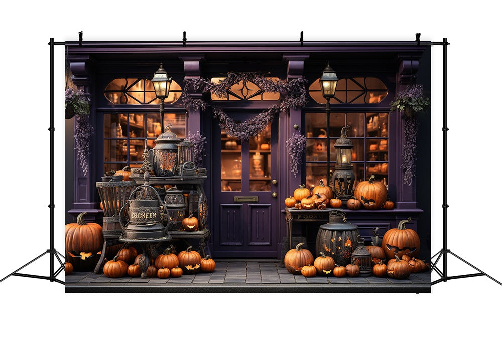 Toile de fond de vitrine de magasin avec citrouilles Halloween RR7-390