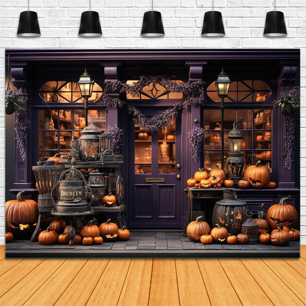 Toile de fond de vitrine de magasin avec citrouilles Halloween RR7-390