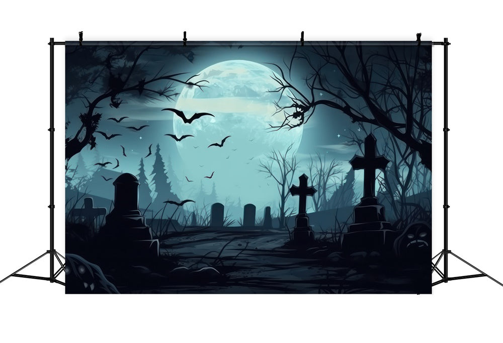 Toile de fond de cimetière effrayant Halloween RR7-399