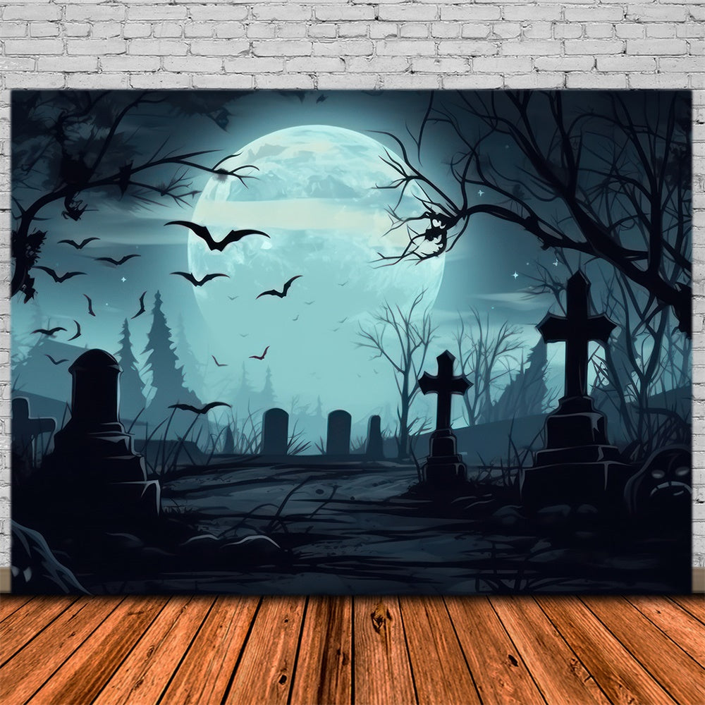 Toile de fond de cimetière effrayant Halloween RR7-399