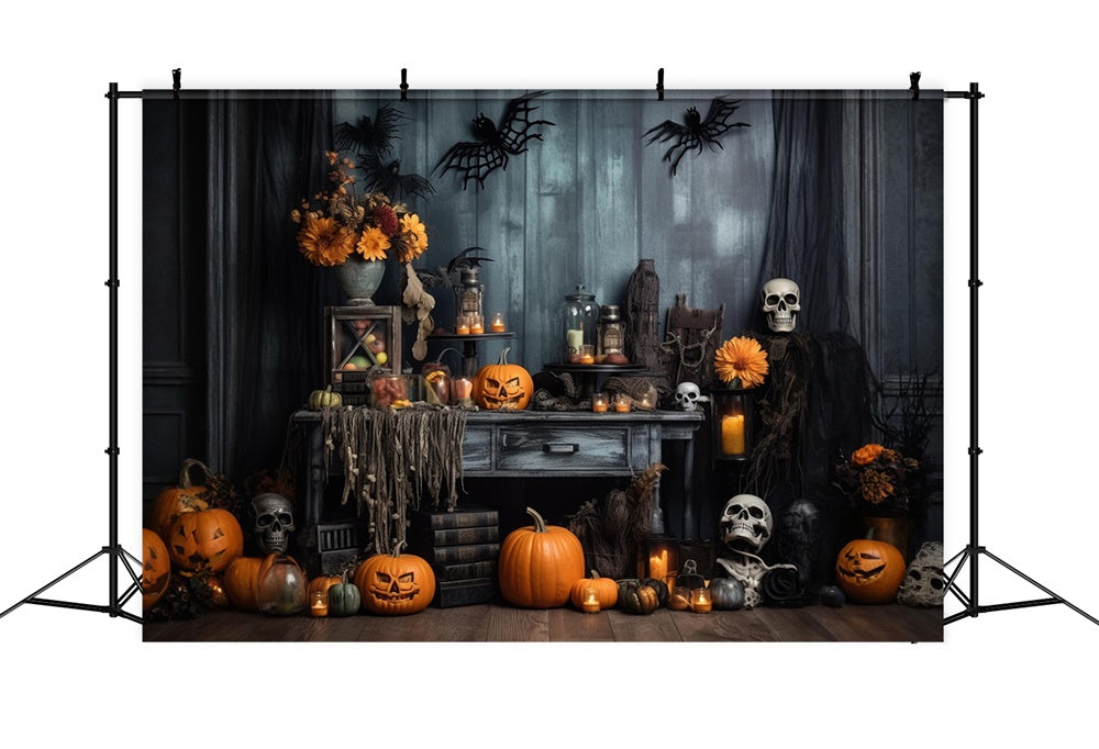 Toile de fond de citrouilles effrayantes chauves-souris Halloween RR7-404