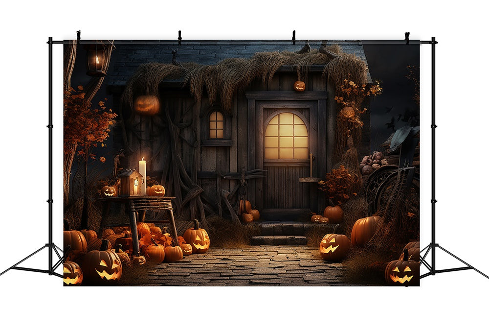 Toile de fond de cour nocturne avec citrouilles Halloween RR7-408