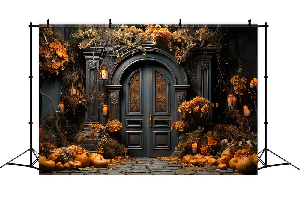 Toile de fond de porte d'entrée de maison décorée Halloween RR7-410