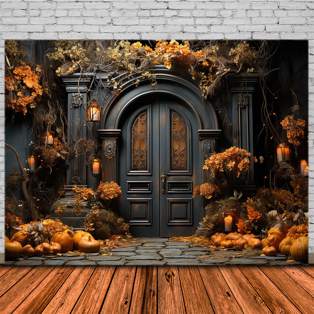 Toile de fond de porte d'entrée de maison décorée Halloween RR7-410