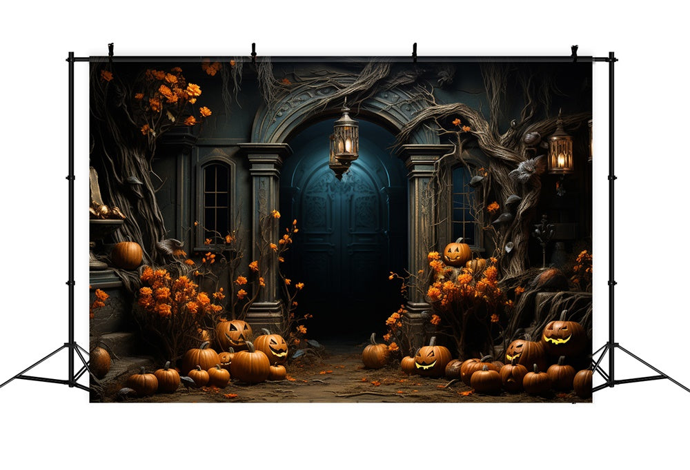 Toile de fond de citrouilles et bougies à l'entrée Halloween RR7-411