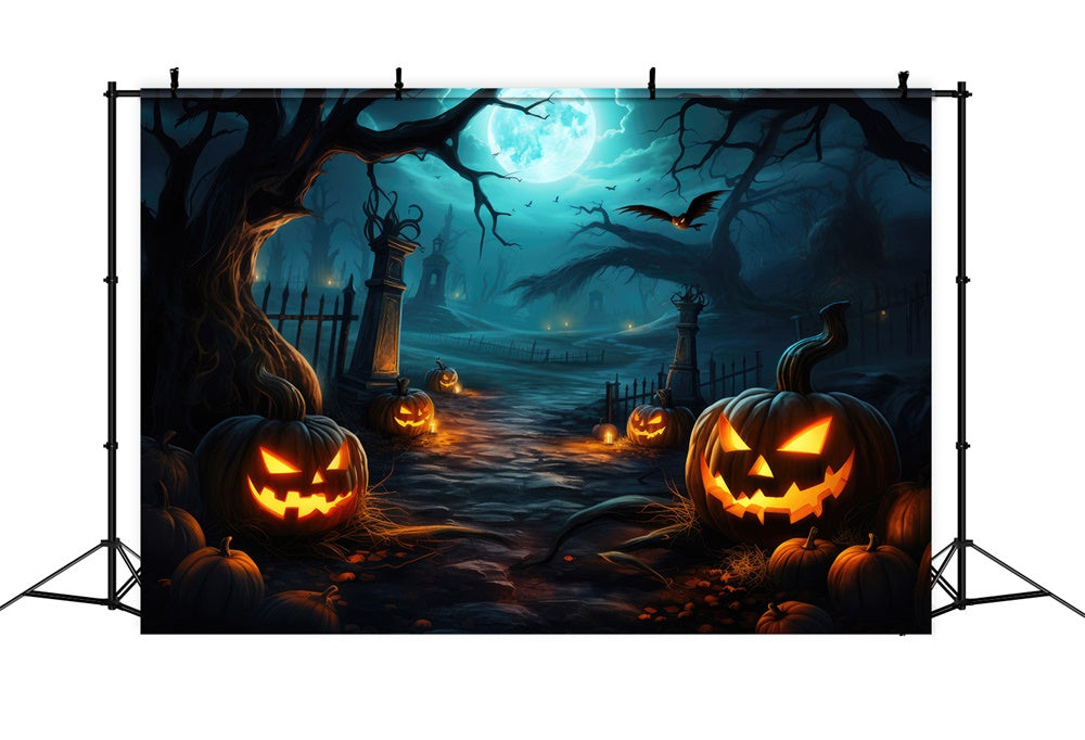 Toile de fond de forêt nocturne effrayante avec citrouilles Halloween RR7-416