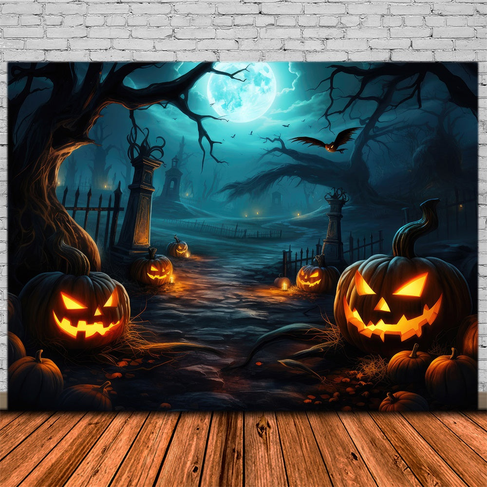 Toile de fond de forêt nocturne effrayante avec citrouilles Halloween RR7-416