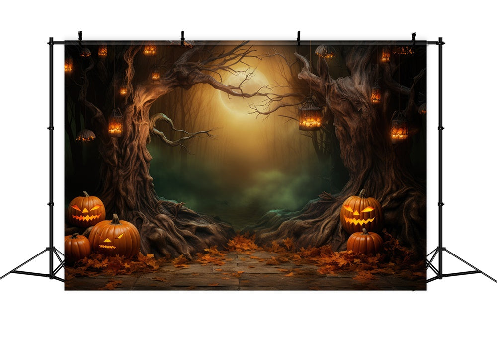 Toile de fond de forêt sombre avec citrouilles Halloween RR7-419