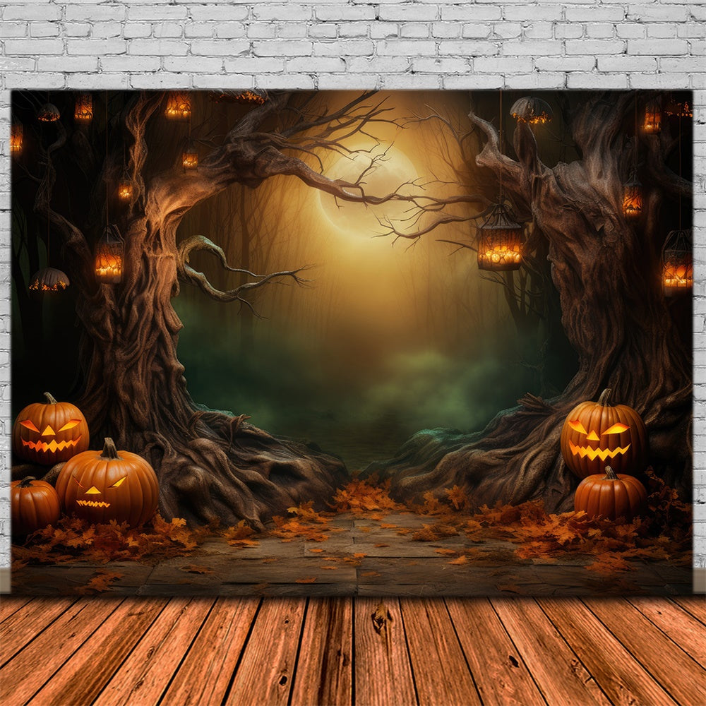 Toile de fond de forêt sombre avec citrouilles Halloween RR7-419