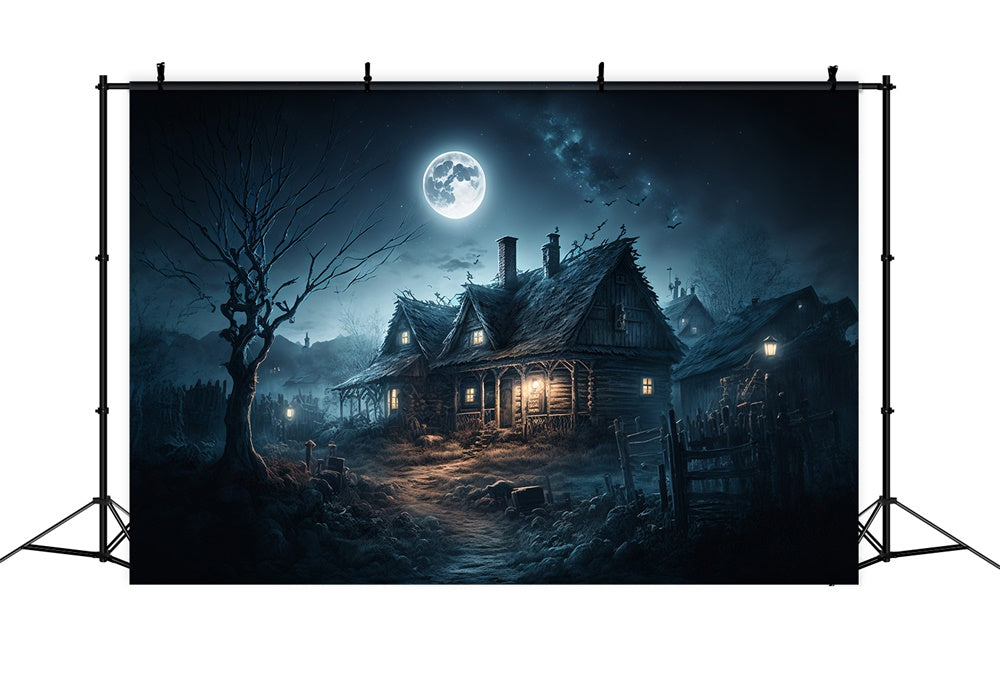 Toile de fond de maison hantée avec lune nocturne Halloween RR7-422