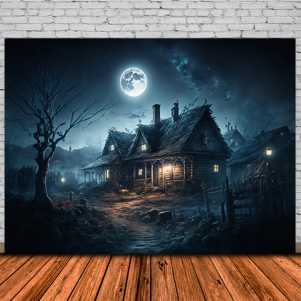 Toile de fond de maison hantée avec lune nocturne Halloween RR7-422