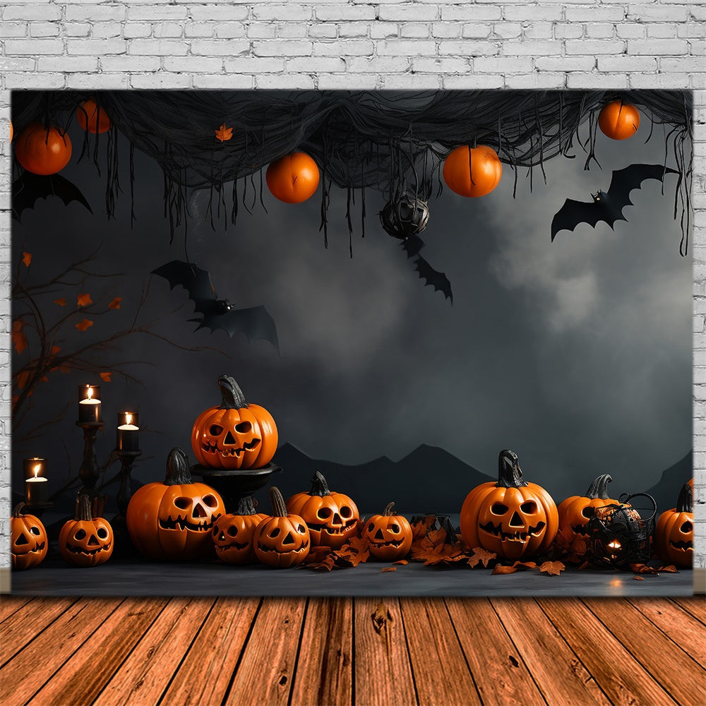 Toile de fond de mur vintage avec citrouilles et chauves-souris Halloween RR7-433