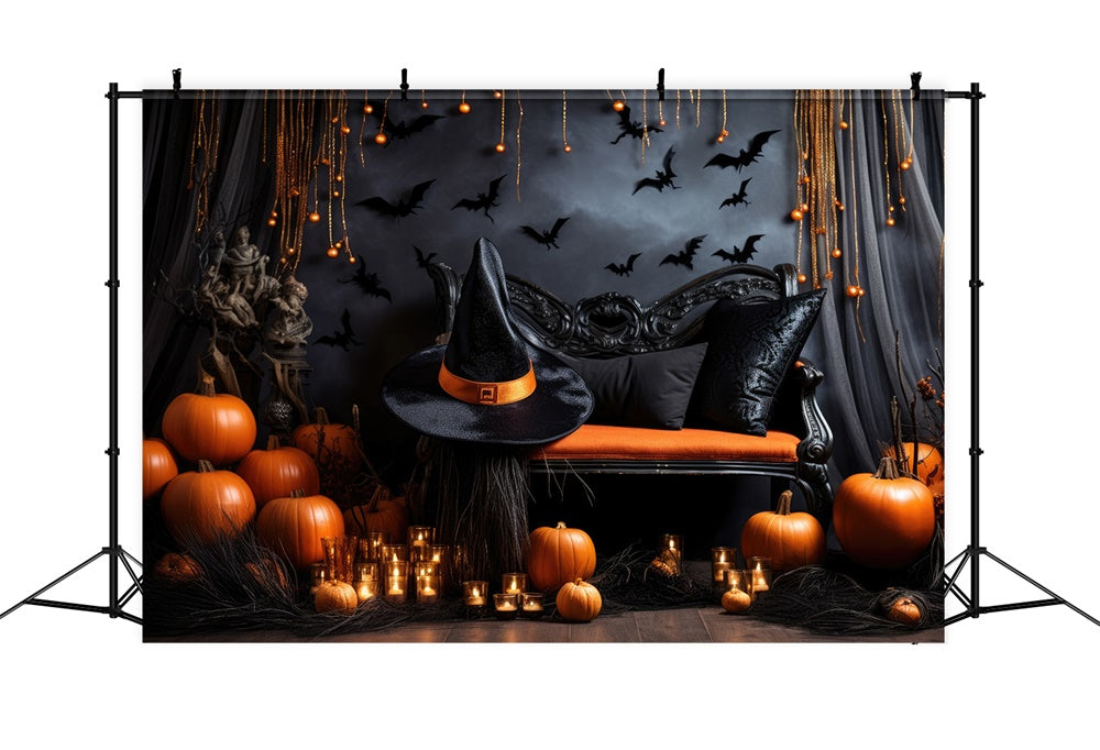 Toile de fond de mur décoré avec bougies et citrouilles Halloween RR7-452