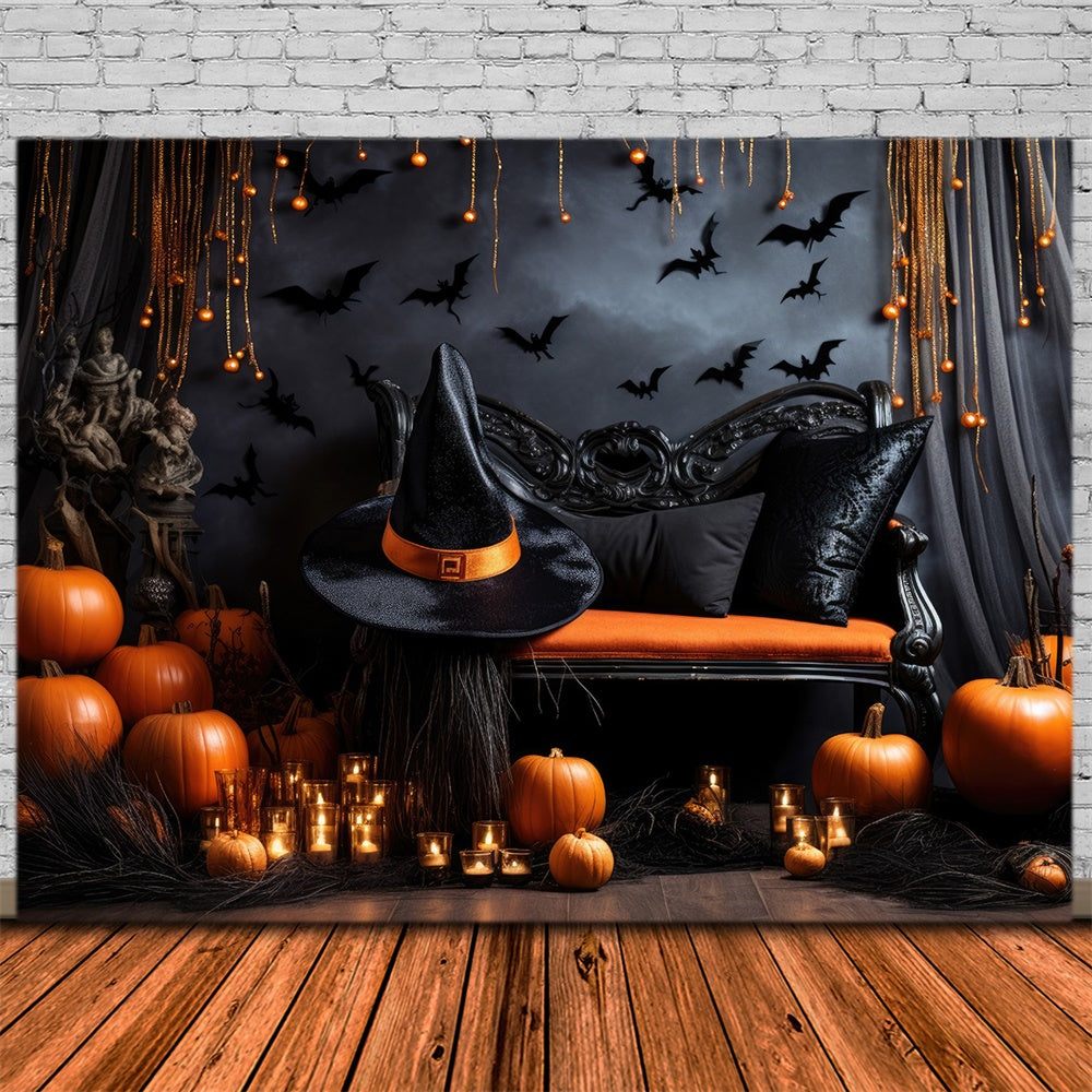 Toile de fond de mur décoré avec bougies et citrouilles Halloween RR7-452