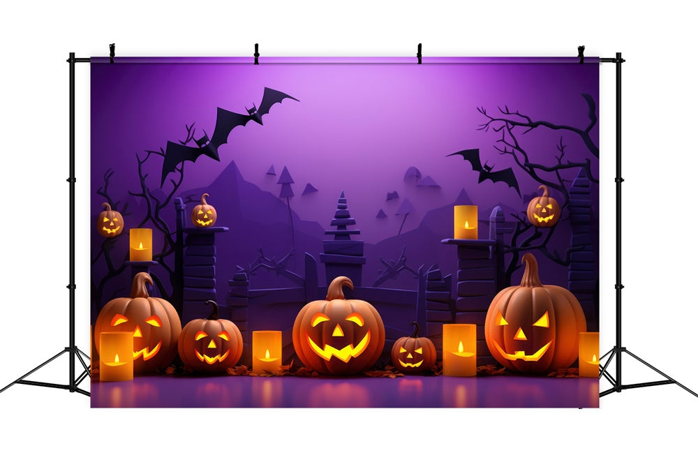 Toile de fond de photographie avec citrouilles et chauves-souris Halloween RR7-453