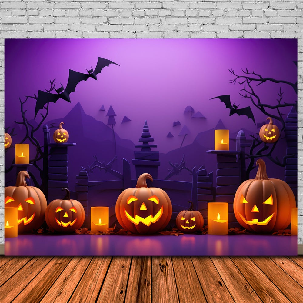 Toile de fond de photographie avec citrouilles et chauves-souris Halloween RR7-453