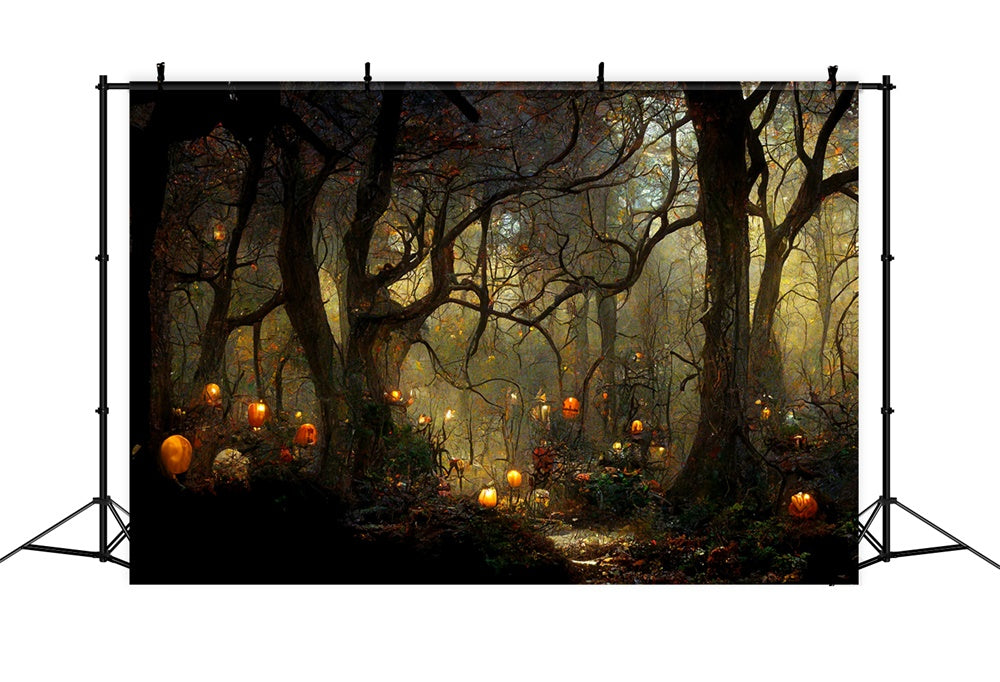 Toile de fond de forêt avec citrouilles et bougies Halloween RR7-461