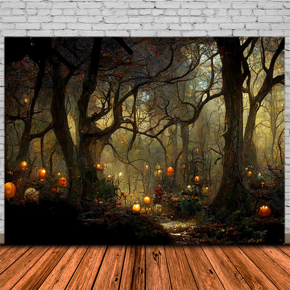 Toile de fond de forêt avec citrouilles et bougies Halloween RR7-461