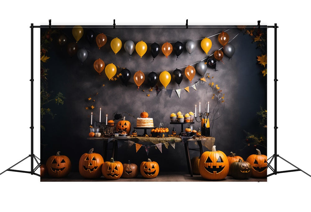 Toile de fond de mur avec citrouilles et ballons Halloween RR7-465